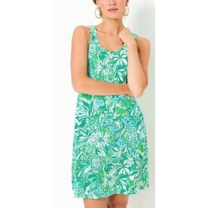 NWOT Lilly Pulitzer Lela Tank Dress Teal Green Tropical Sleeveless Henley XXS